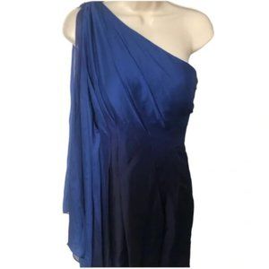 NWT Kay Unger | 100% Silk Blue Black Ombré One Shoulder Organza Dress Sz 2